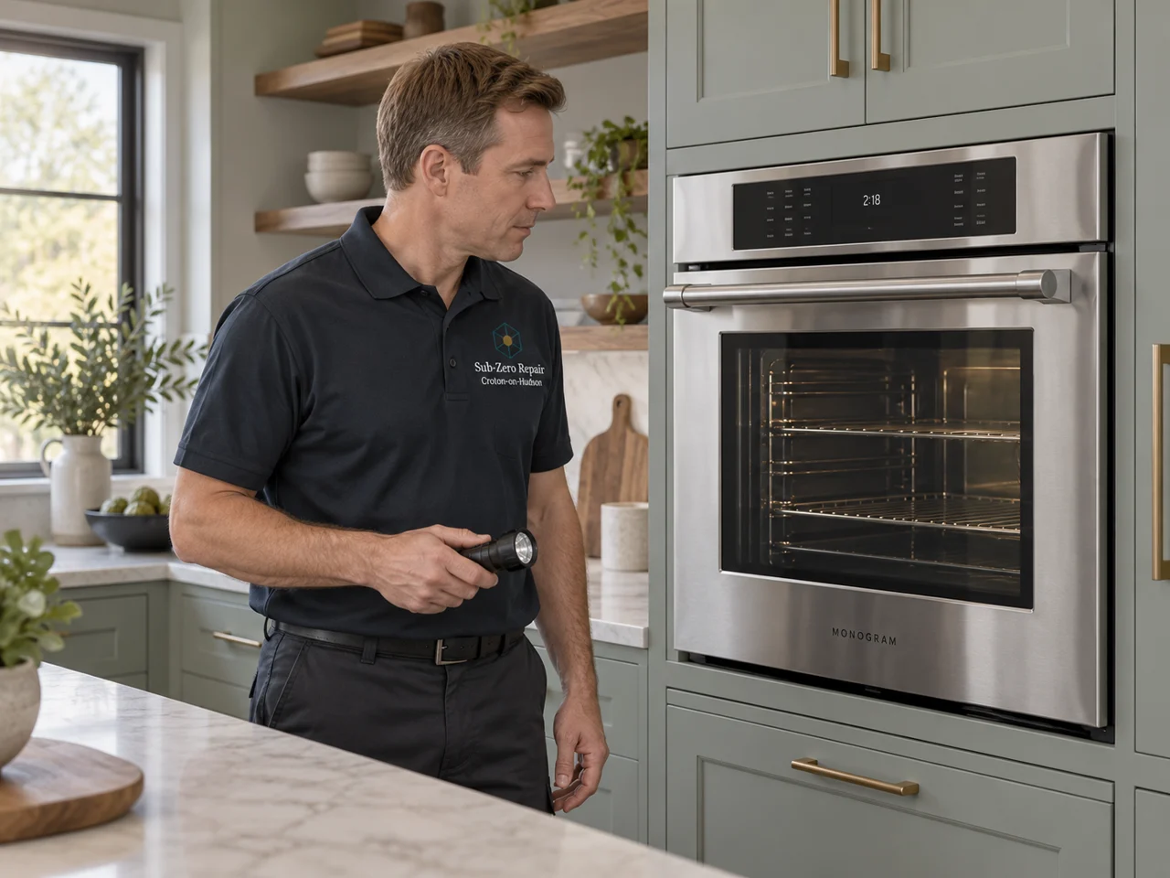 AI illustration of an appliance technician wearing Sub-Zero Repair Croton-on-Hudson branding